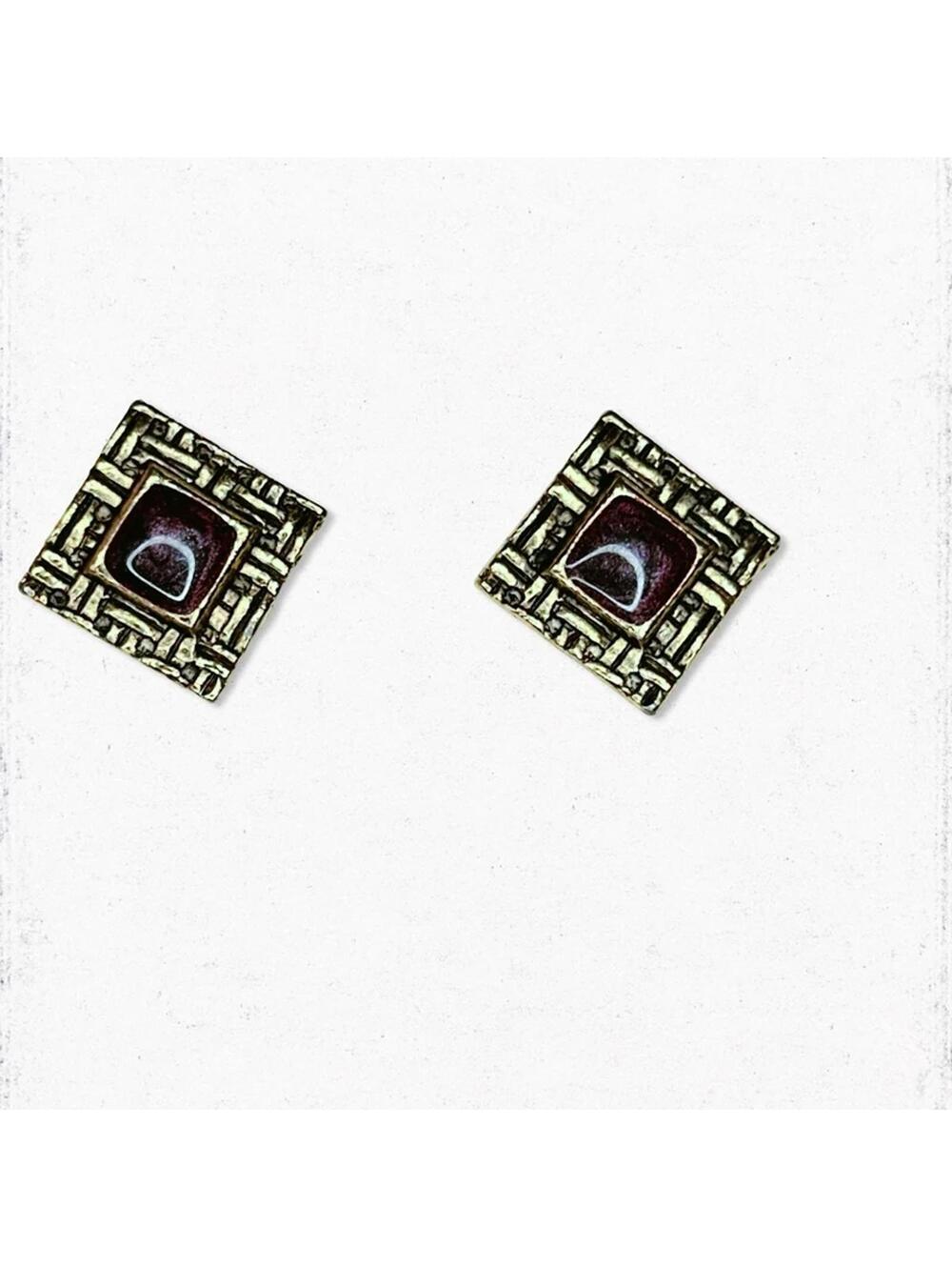 5751. Bronze Burgundy Enamel Earrings